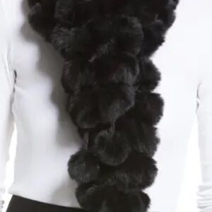 Chic Black Rabbit Fur  Pom Pom Scarf
